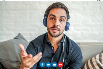 Man on a video call with a Russian woman
