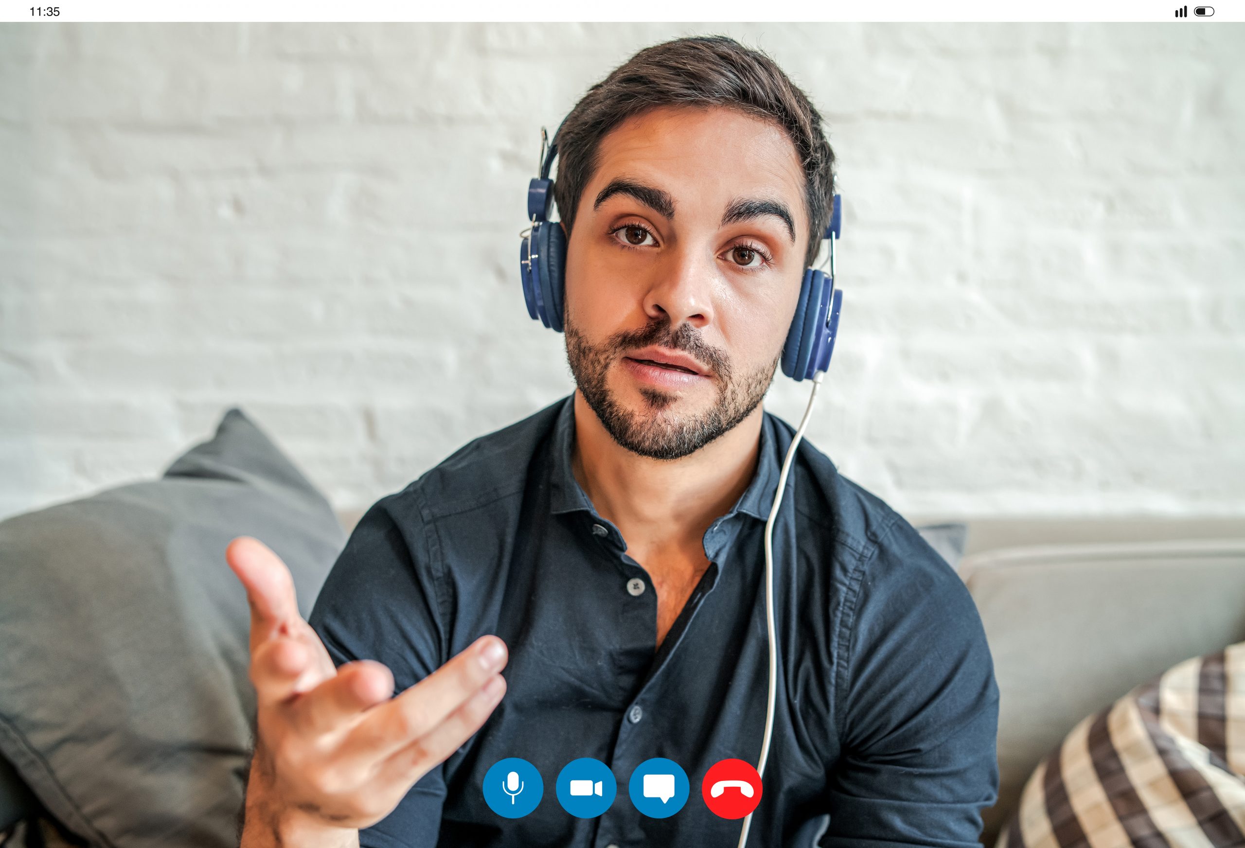 Man on a video call with a Russian woman